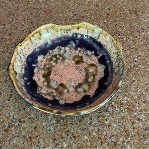 Handmade Ceramic Trinket Dish Navy/Pink/Brown